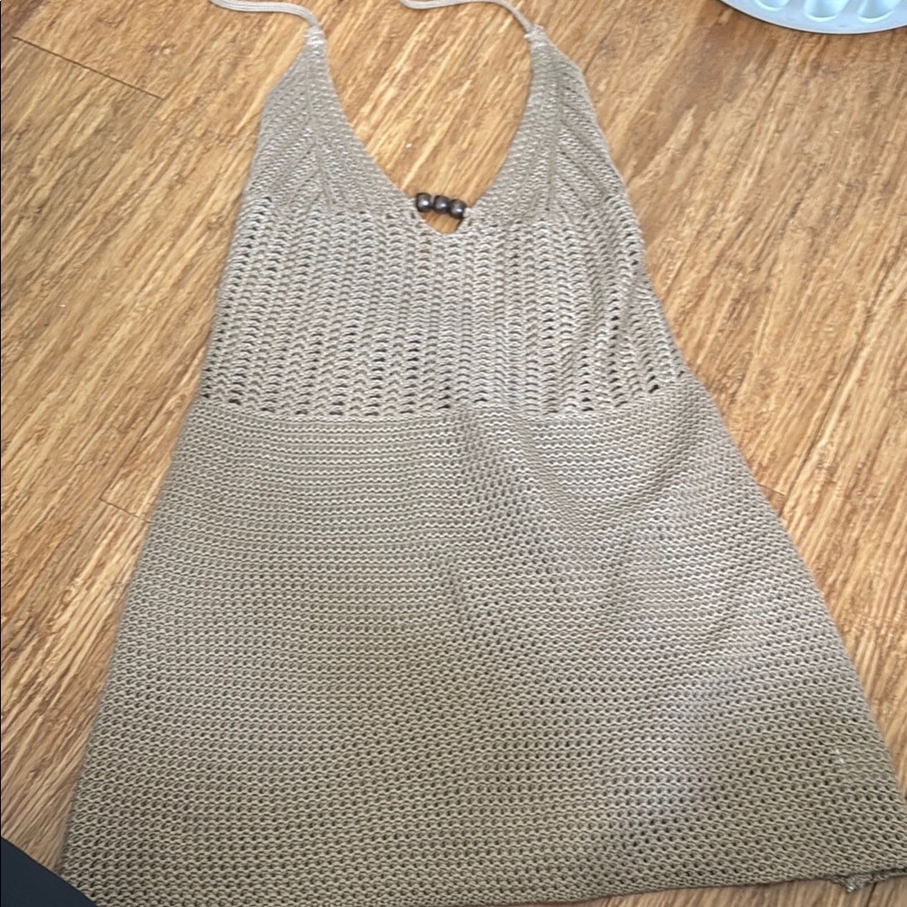 Beige Knit Halter Dress